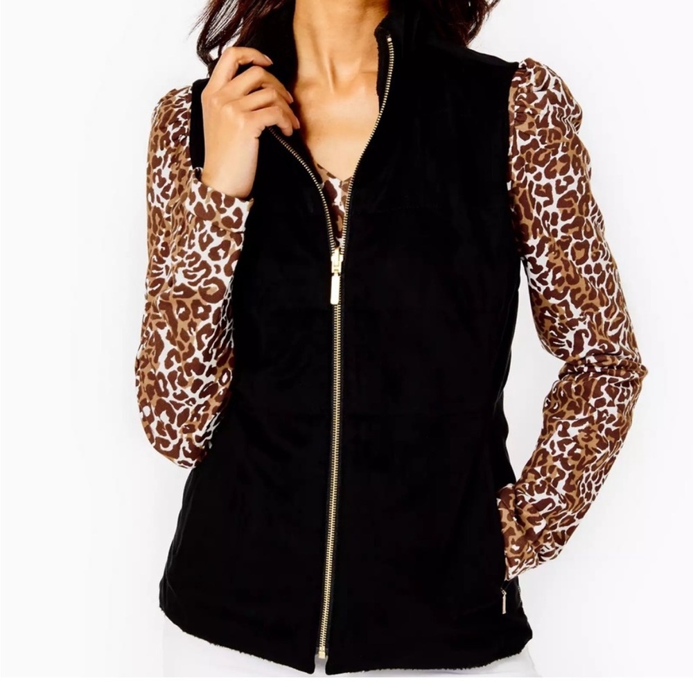 NEW! Lilly Pulitzer Skyden Suede Sherpa Reversible Vest Black SMALL $258 NWOT - Picture 2 of 9